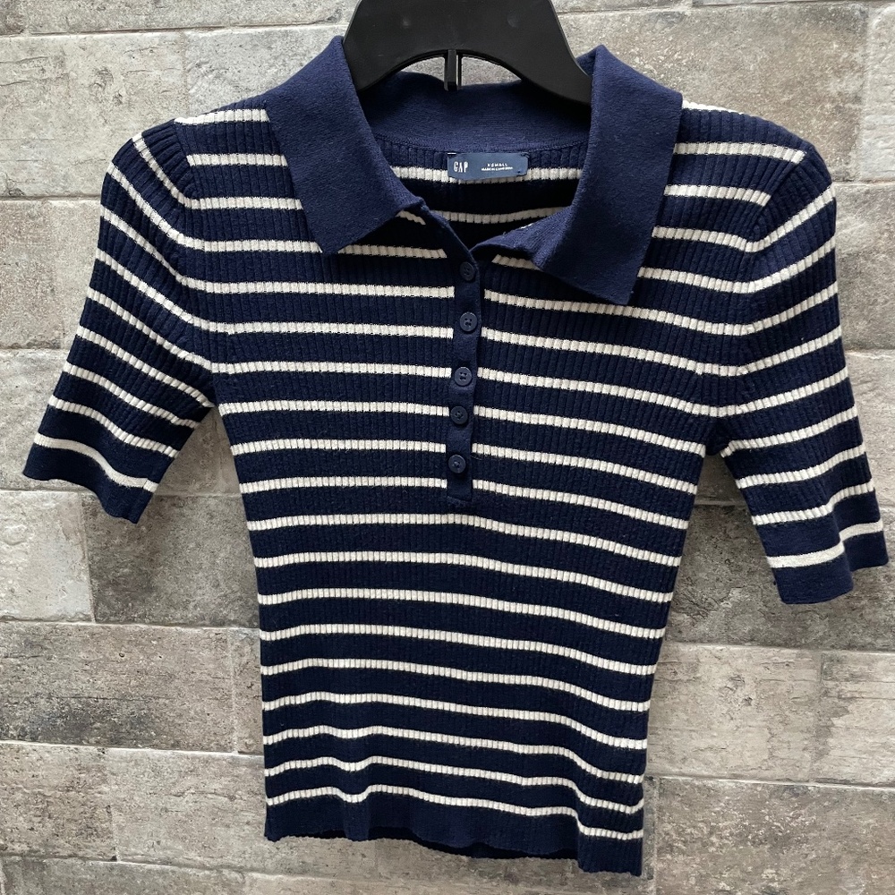 โค๏ธ GAP CASHSOFT RIBBED STRIPED POLO SWEATER SIZE XS